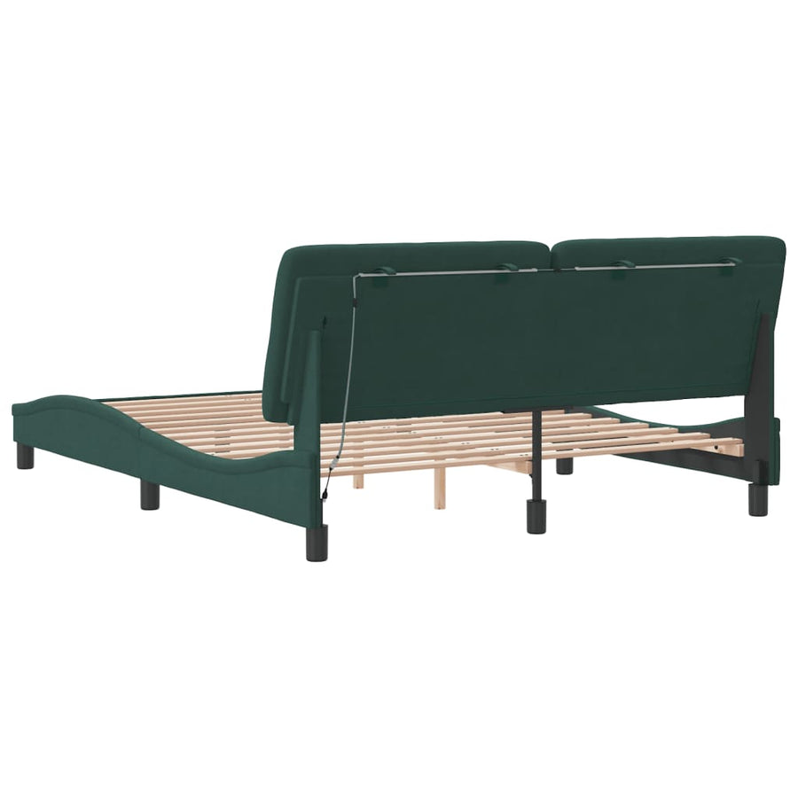 Bedframe met LED-verlichting fluweel donkergroen 160x200 cm