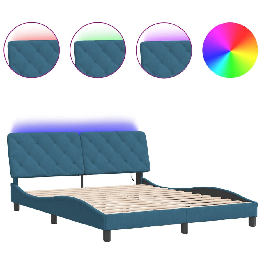Bedframe met LED-verlichting fluweel blauw 160x200 cm
