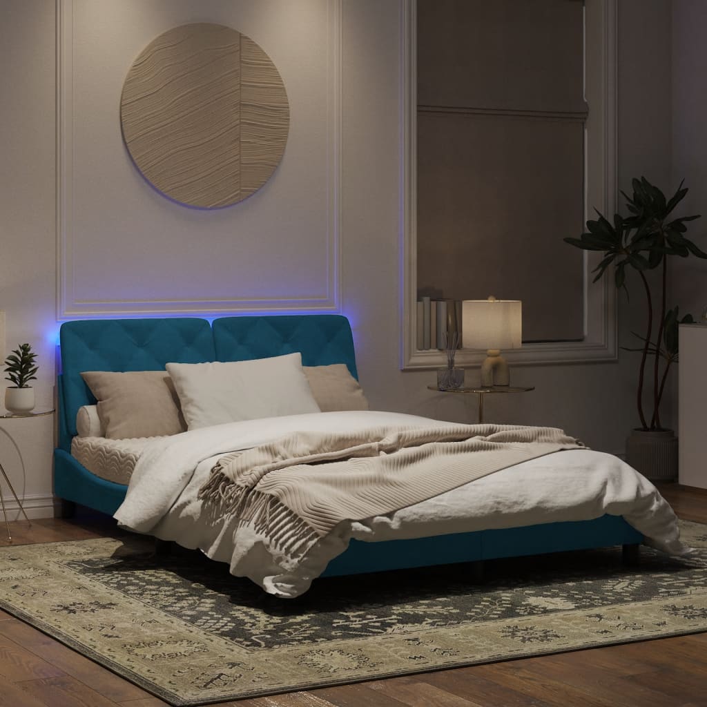 Bedframe met LED-verlichting fluweel blauw 160x200 cm
