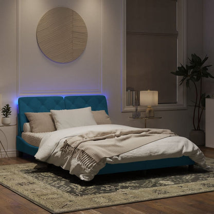 Bedframe met LED-verlichting fluweel blauw 160x200 cm