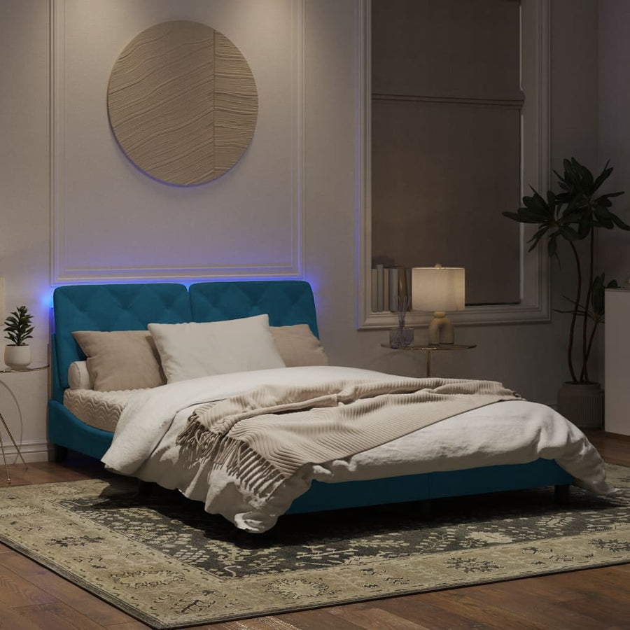 Bedframe met LED-verlichting fluweel blauw 160x200 cm