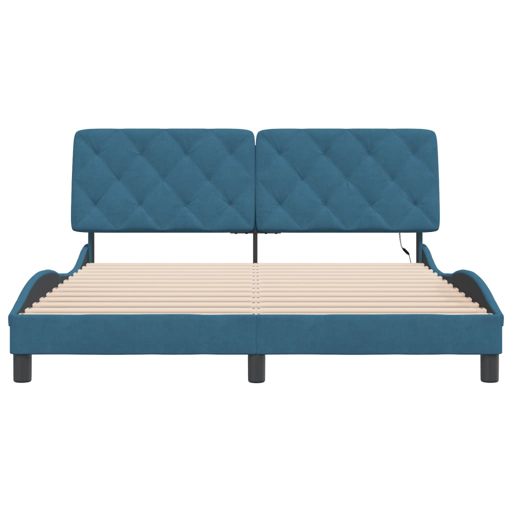Bedframe met LED-verlichting fluweel blauw 160x200 cm