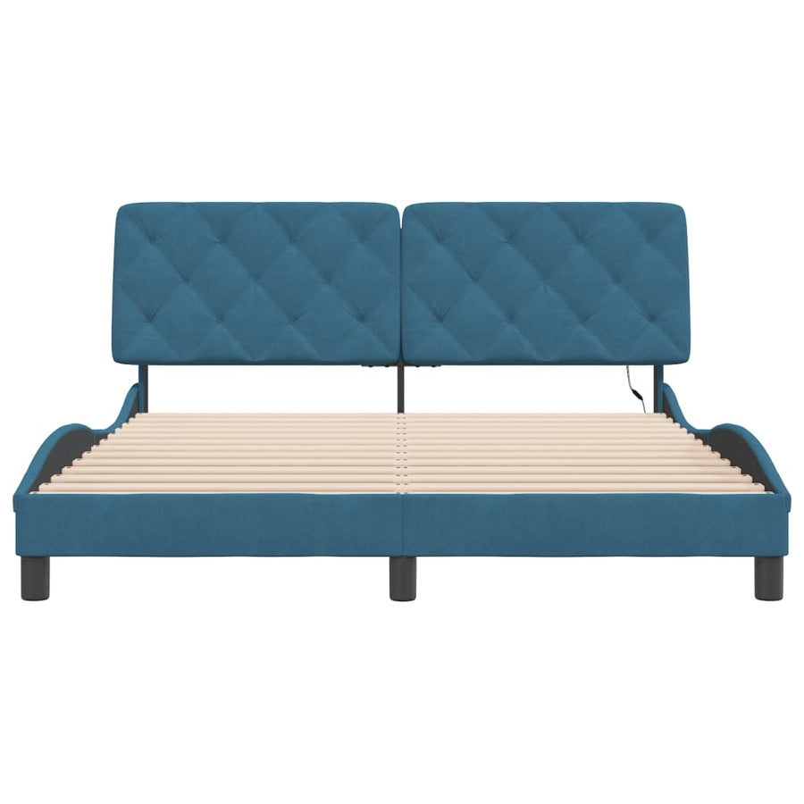 Bedframe met LED-verlichting fluweel blauw 160x200 cm