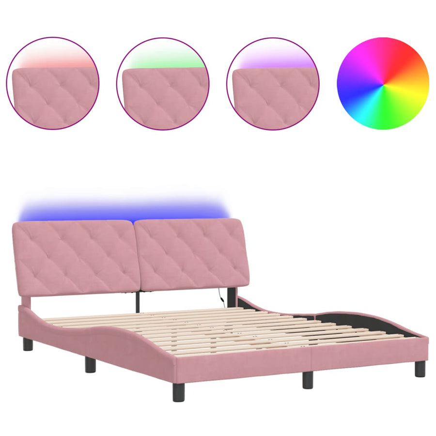Bedframe met LED-verlichting fluweel roze 160x200 cm