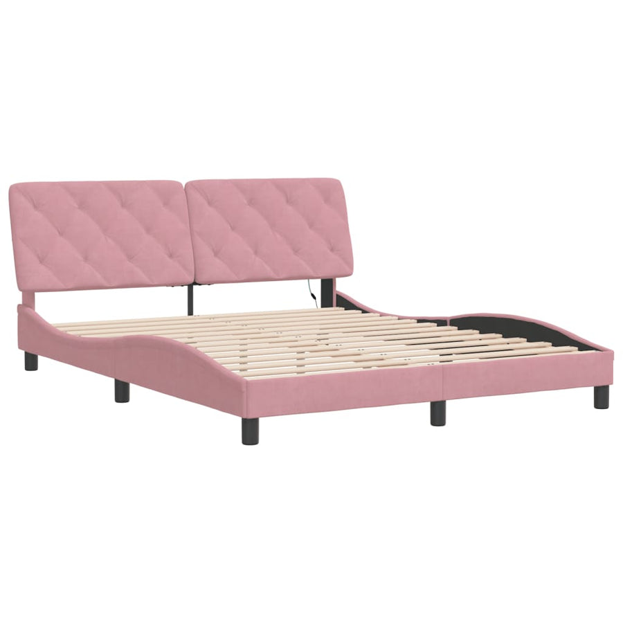 Bedframe met LED-verlichting fluweel roze 160x200 cm