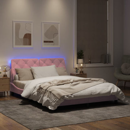 Bedframe met LED-verlichting fluweel roze 160x200 cm