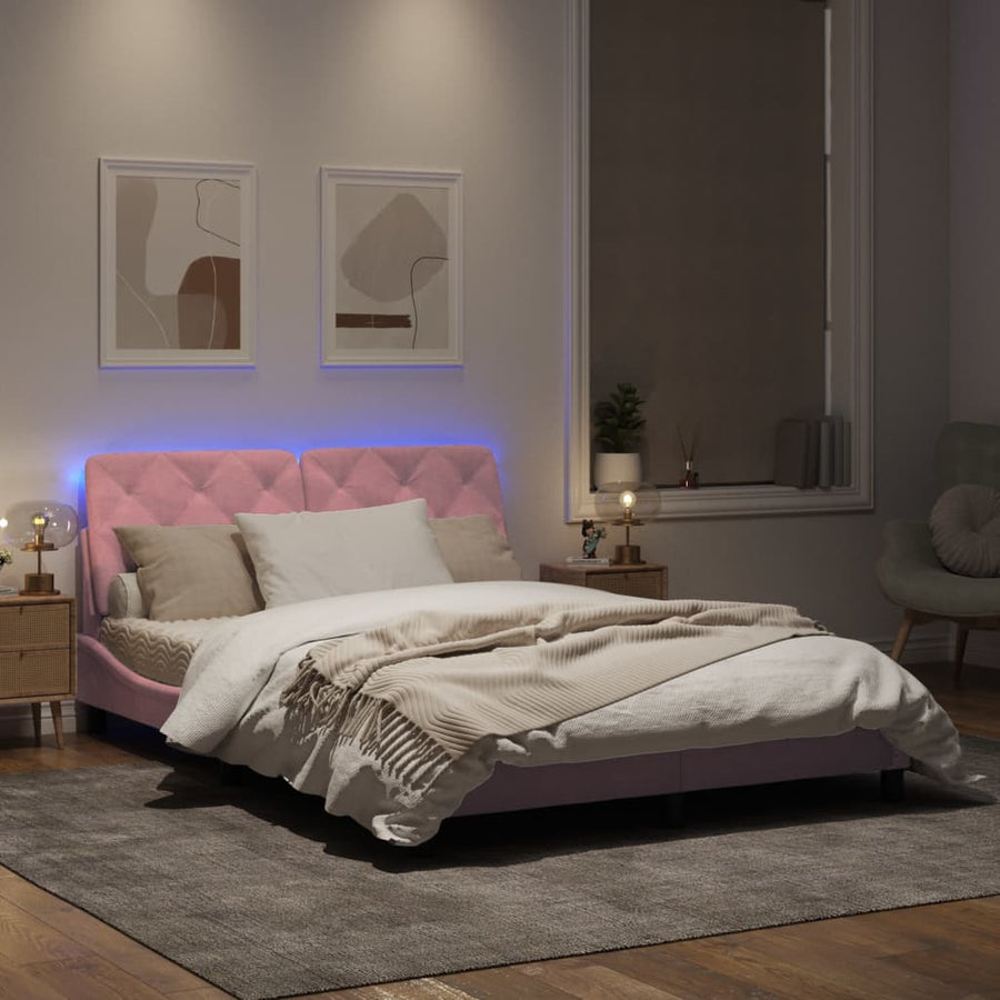 Bedframe met LED-verlichting fluweel roze 160x200 cm