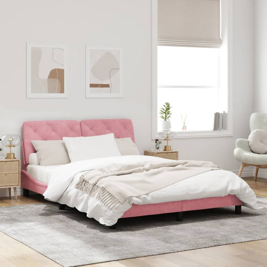 Bedframe met LED-verlichting fluweel roze 160x200 cm