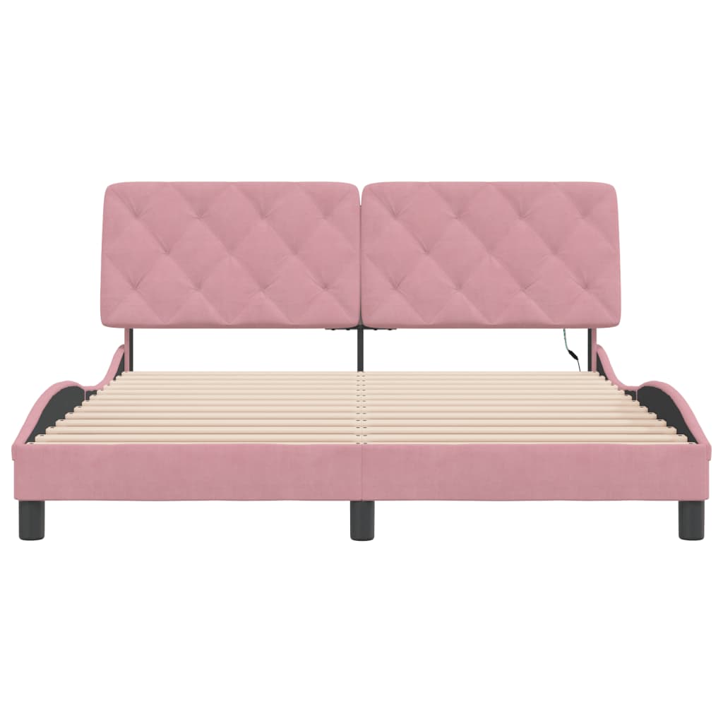 Bedframe met LED-verlichting fluweel roze 160x200 cm