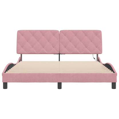 Bedframe met LED-verlichting fluweel roze 160x200 cm