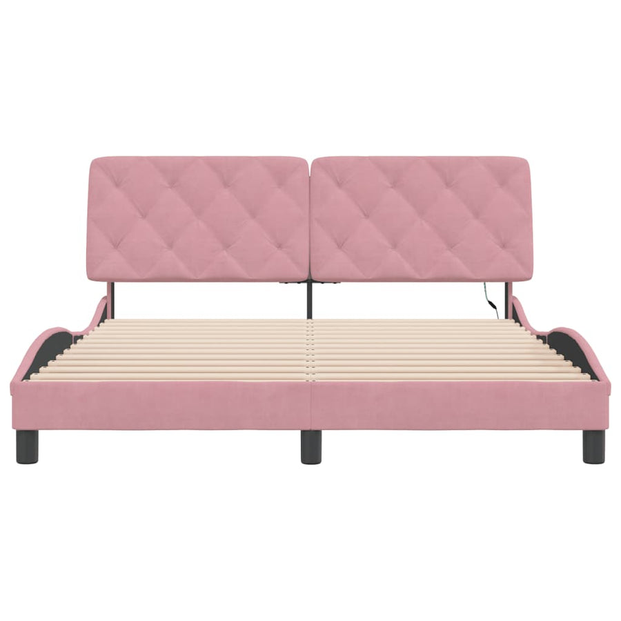 Bedframe met LED-verlichting fluweel roze 160x200 cm
