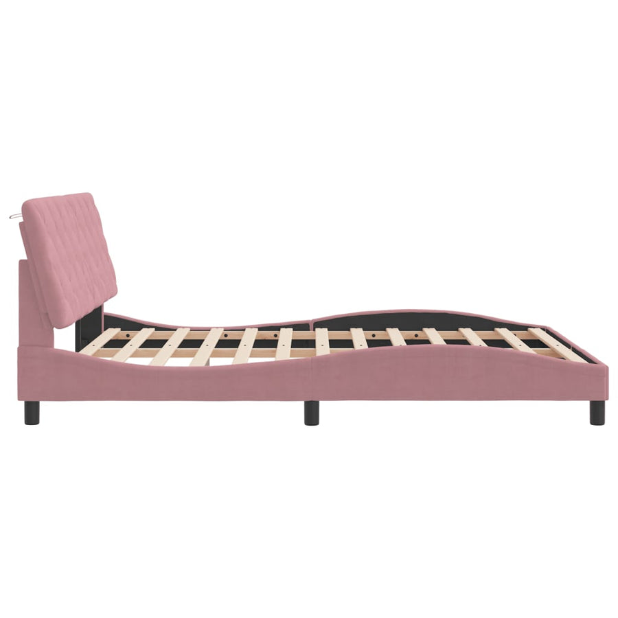 Bedframe met LED-verlichting fluweel roze 160x200 cm