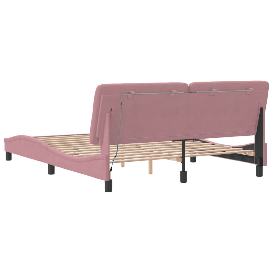 Bedframe met LED-verlichting fluweel roze 160x200 cm