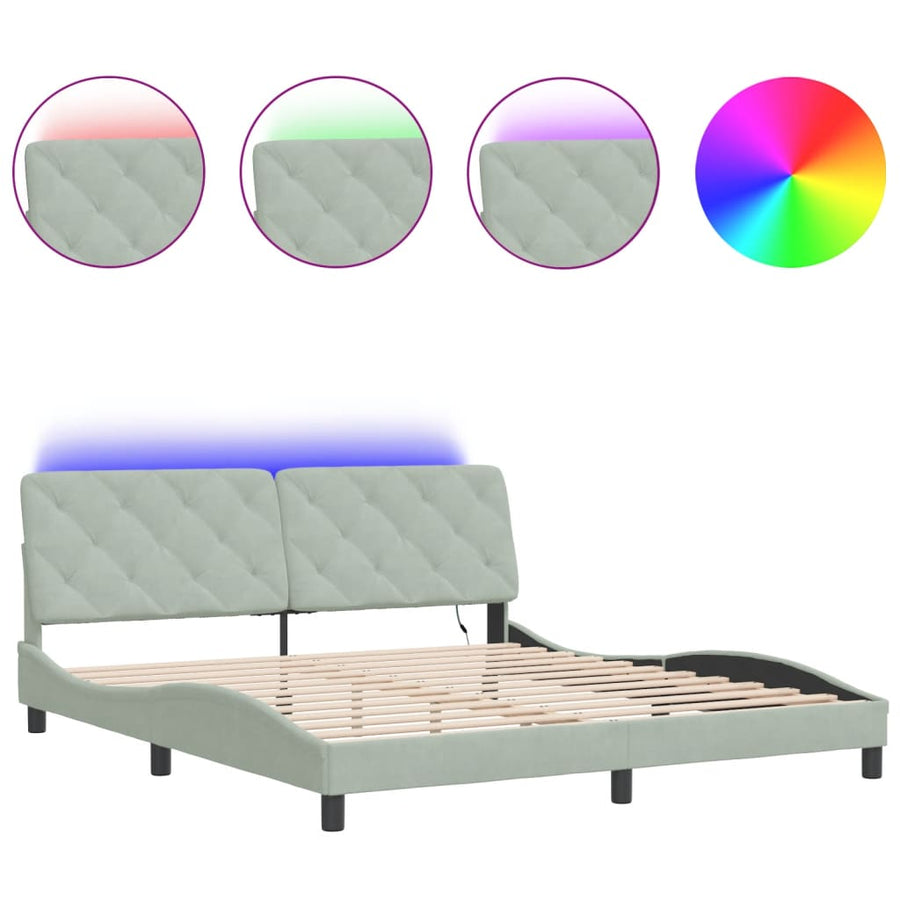 Bedframe met LED-verlichting fluweel lichtgrijs 180x200 cm