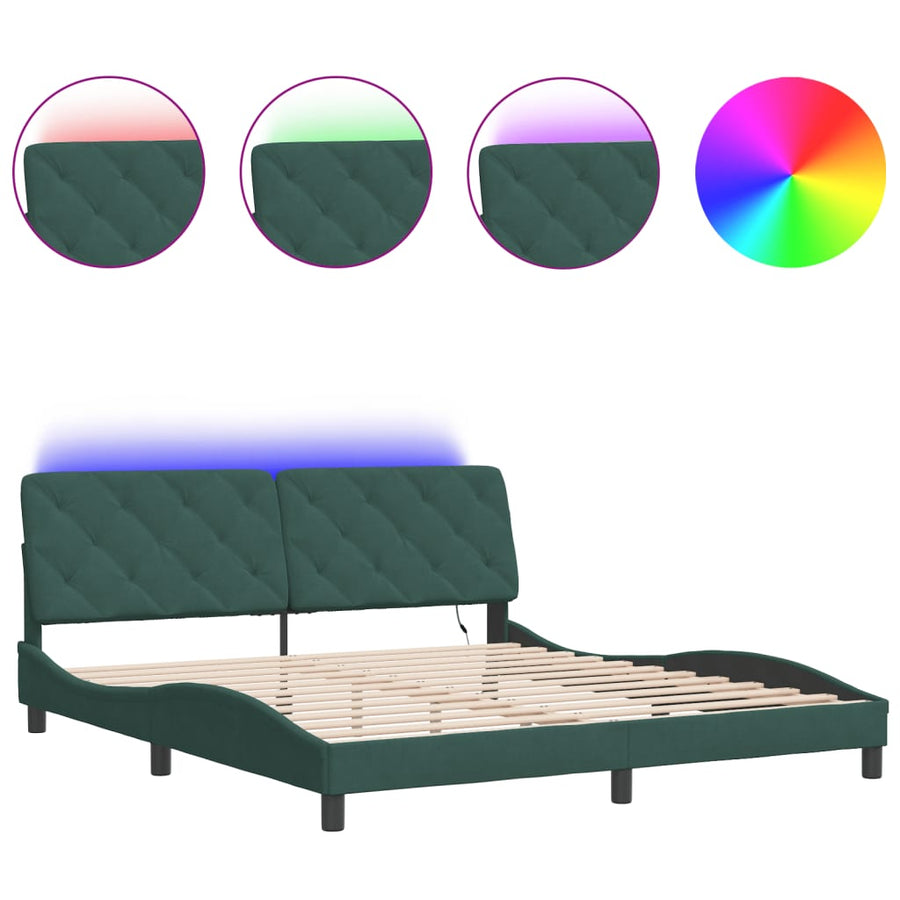 Bedframe met LED-verlichting fluweel donkergroen 180x200 cm