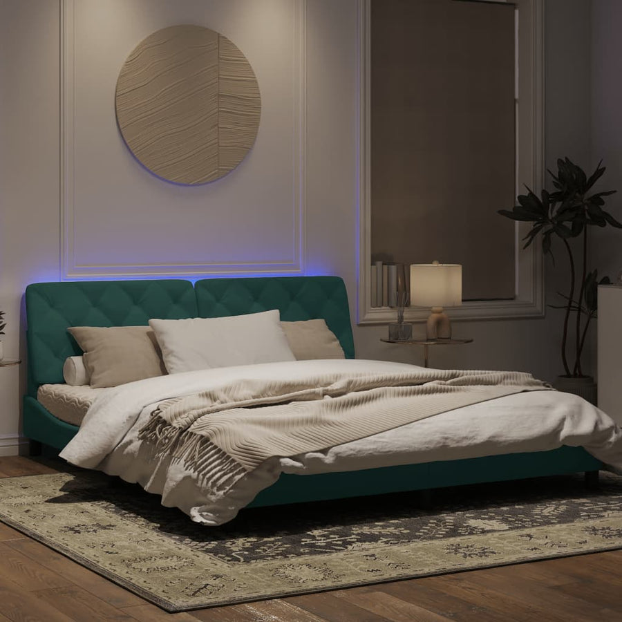 Bedframe met LED-verlichting fluweel donkergroen 180x200 cm
