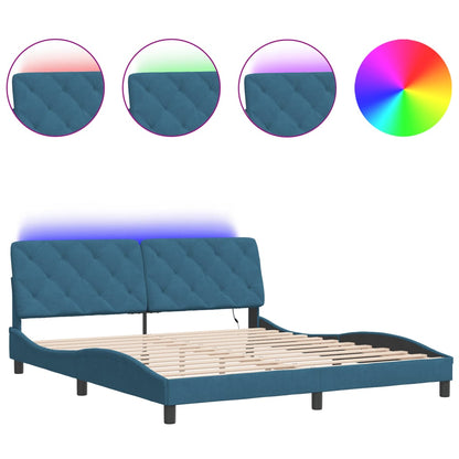 Bedframe met LED-verlichting fluweel blauw 180x200 cm