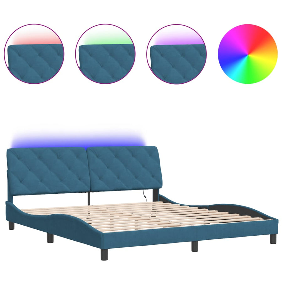 Bedframe met LED-verlichting fluweel blauw 180x200 cm