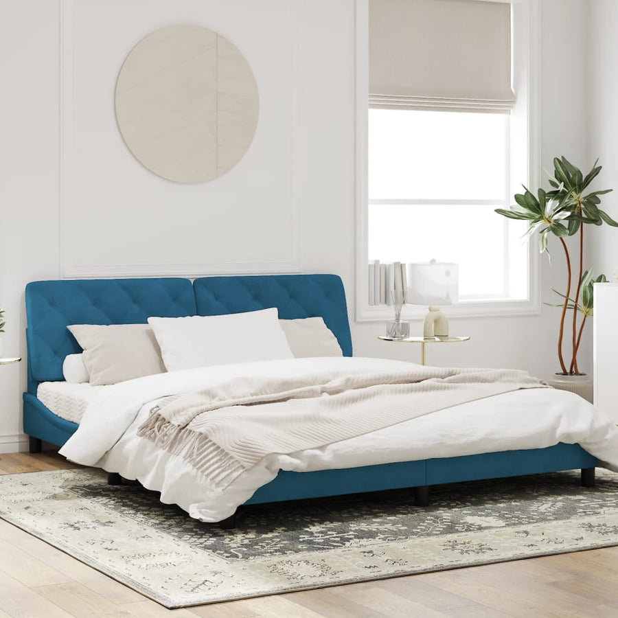 Bedframe met LED-verlichting fluweel blauw 180x200 cm