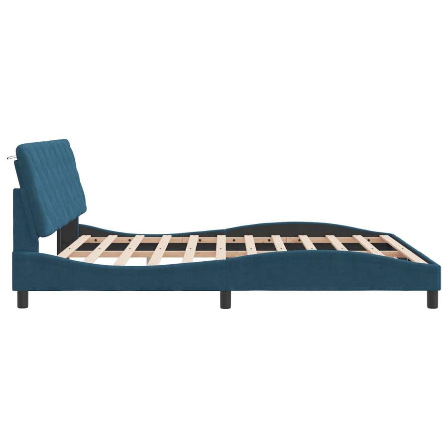 Bedframe met LED-verlichting fluweel blauw 180x200 cm