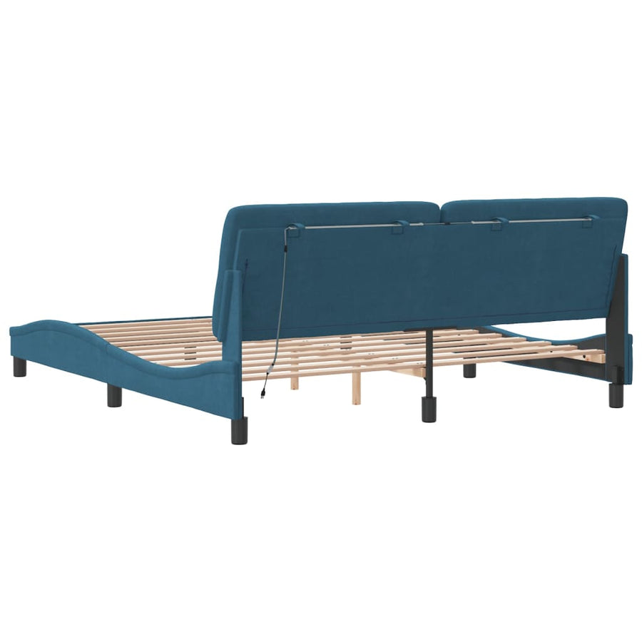 Bedframe met LED-verlichting fluweel blauw 180x200 cm