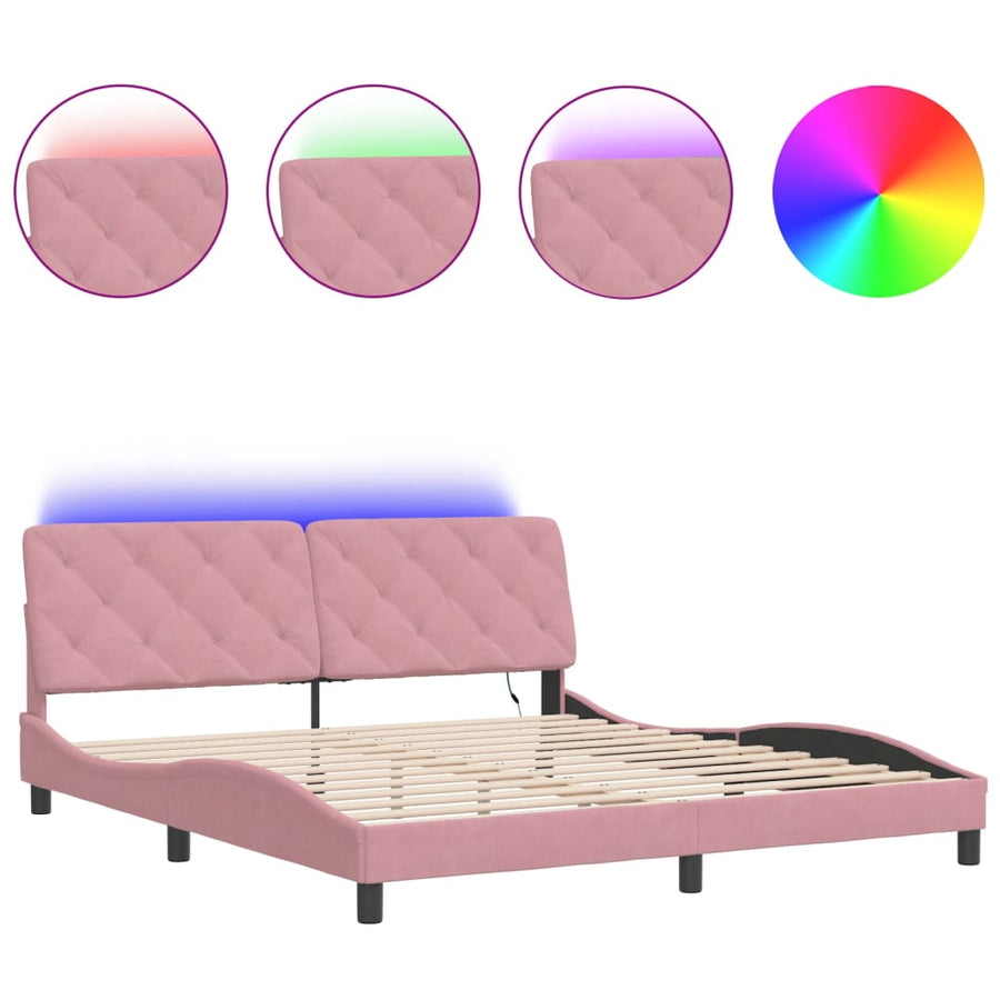 Bedframe met LED-verlichting fluweel roze 180x200 cm