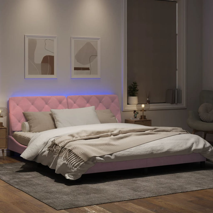 Bedframe met LED-verlichting fluweel roze 180x200 cm