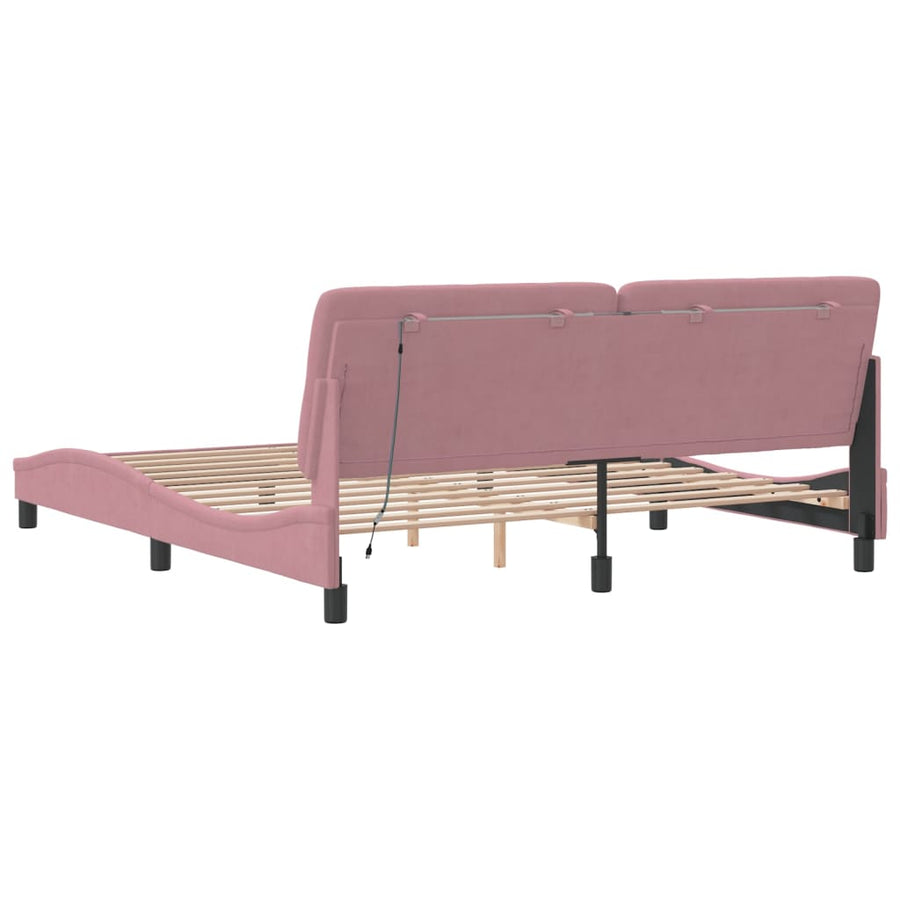 Bedframe met LED-verlichting fluweel roze 180x200 cm