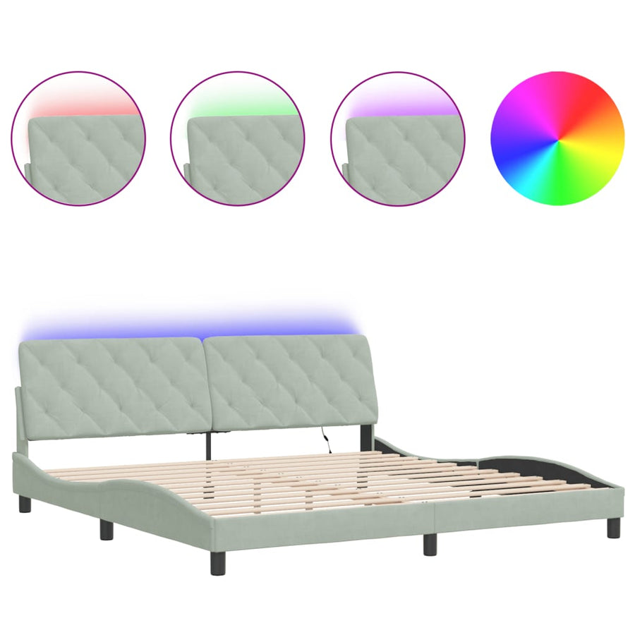 Bedframe Met Led-Verlichting Fluweel 200 x 200 cm Lichtgrijs