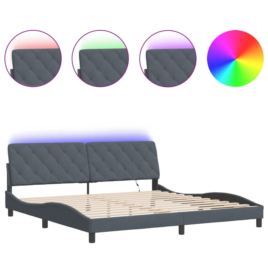 Bedframe Met Led-Verlichting Fluweel 200 x 200 cm Donkergrijs
