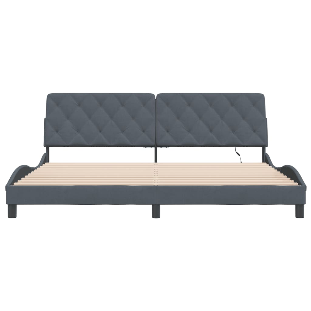 Bedframe Met Led-Verlichting Fluweel 200 x 200 cm Donkergrijs