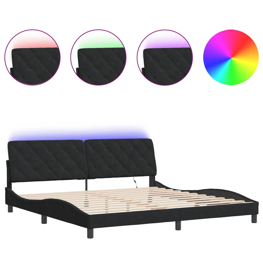 Bedframe met LED-verlichting fluweel zwart 200x200 cm