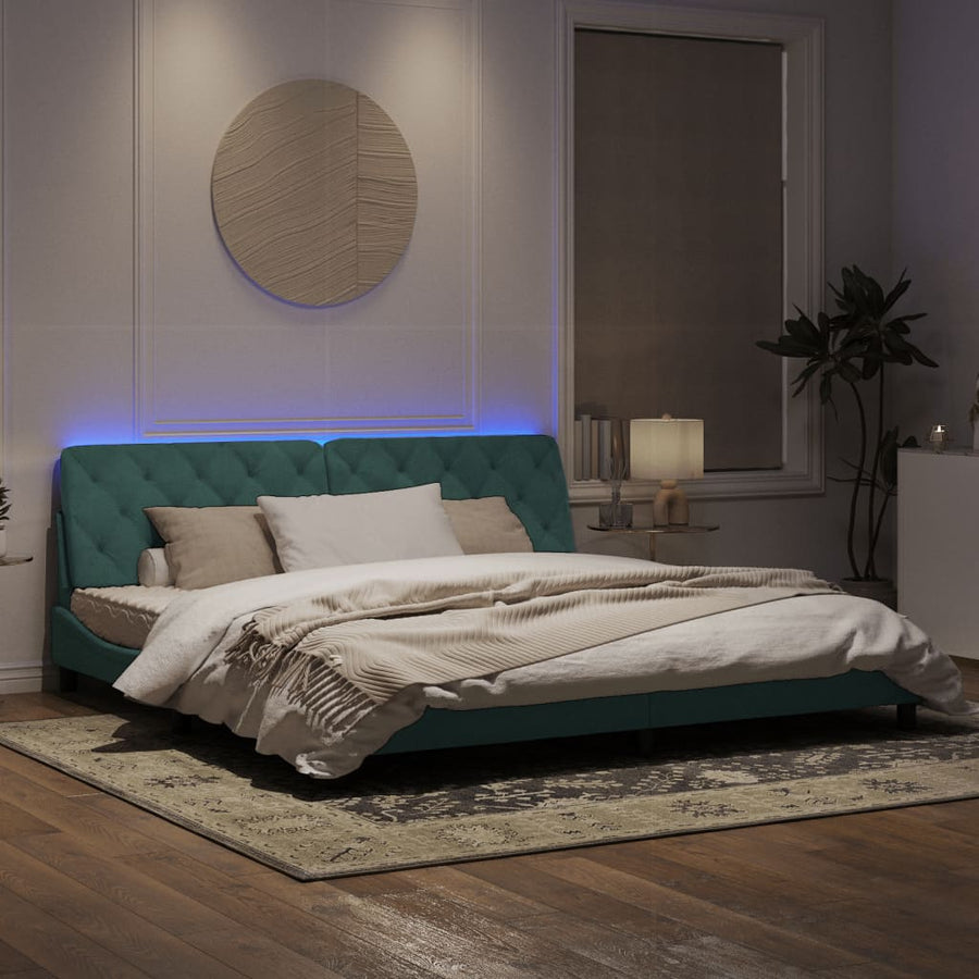 Bedframe met LED-verlichting fluweel donkergroen 200x200 cm