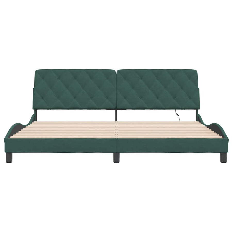 Bedframe met LED-verlichting fluweel donkergroen 200x200 cm