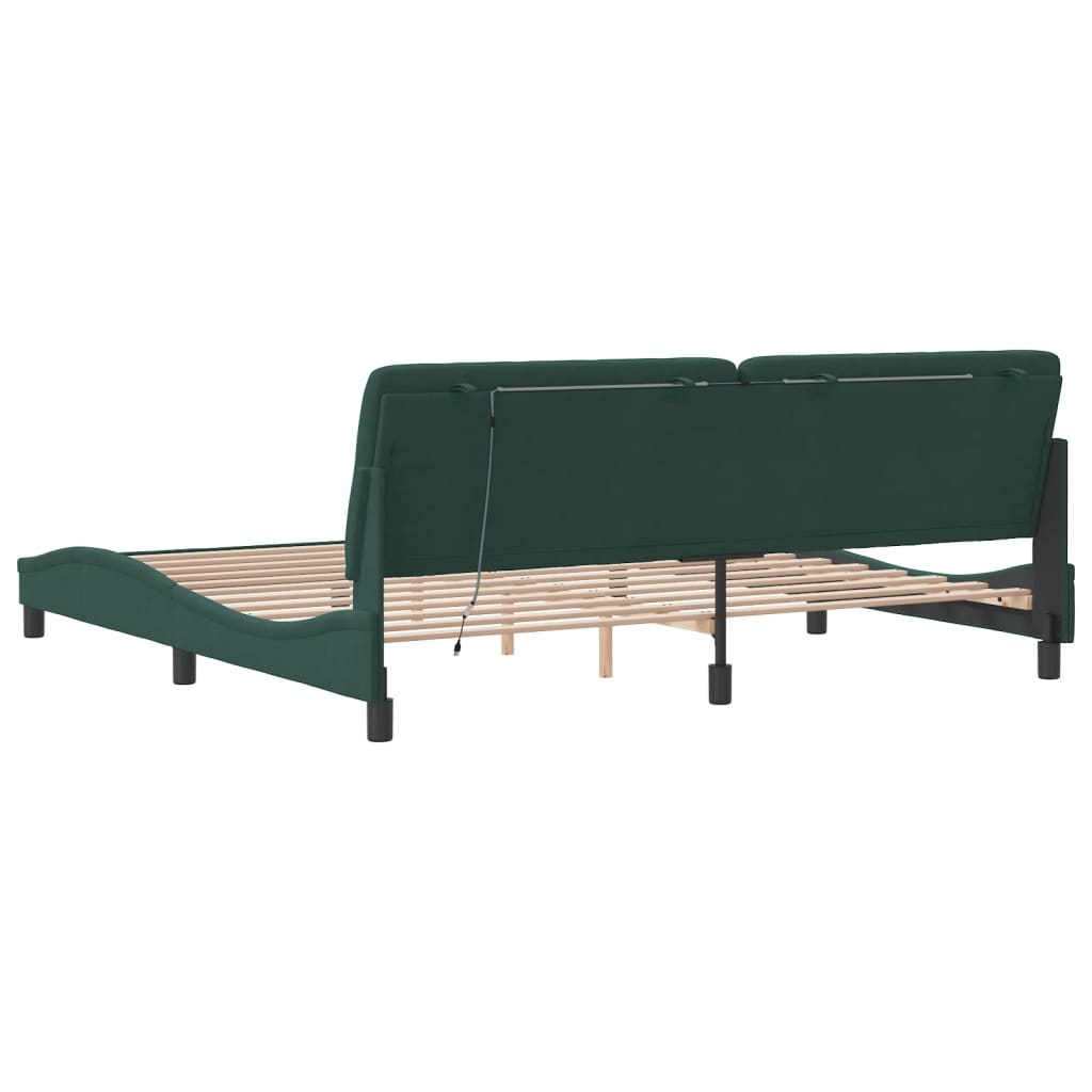 Bedframe met LED-verlichting fluweel donkergroen 200x200 cm