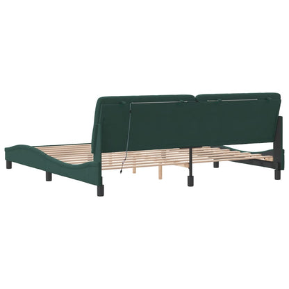 Bedframe met LED-verlichting fluweel donkergroen 200x200 cm