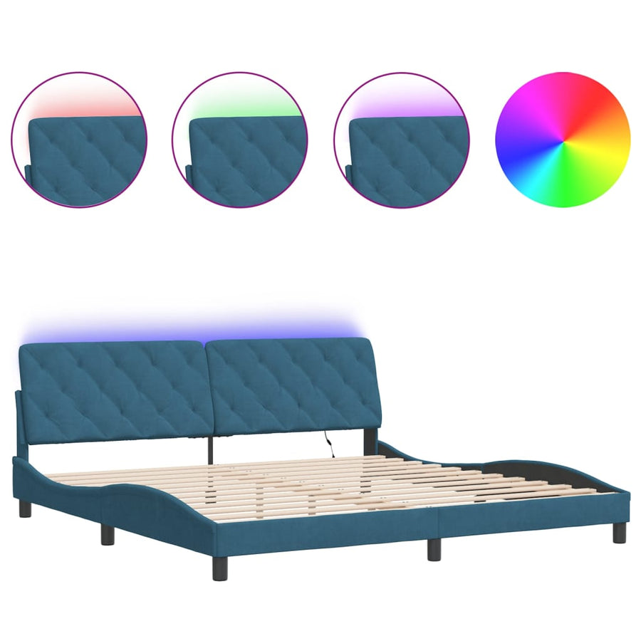 Bedframe met LED-verlichting fluweel blauw 200x200 cm