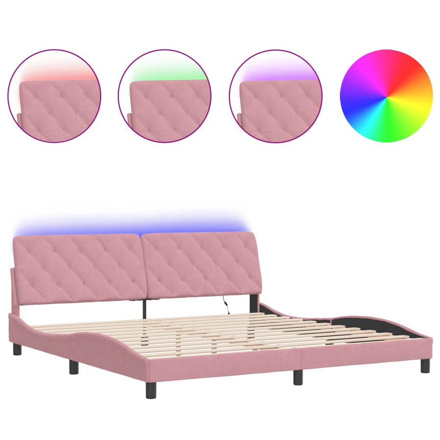 Bedframe met LED-verlichting fluweel roze 200x200 cm