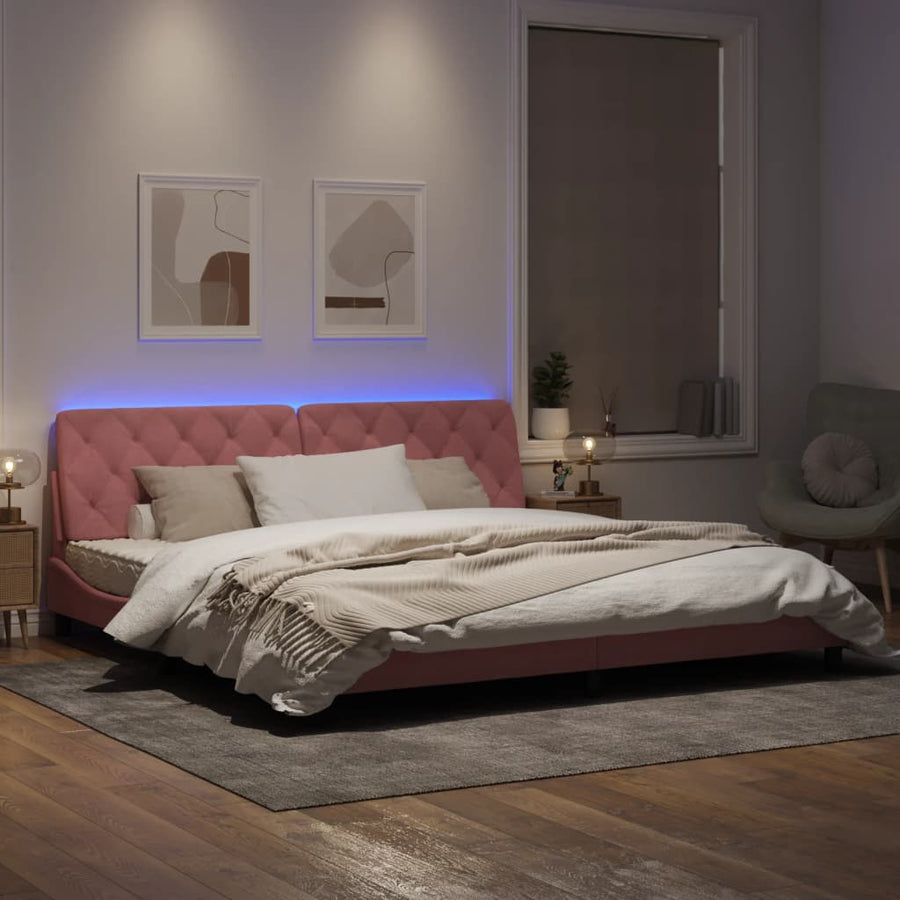 Bedframe met LED-verlichting fluweel roze 200x200 cm