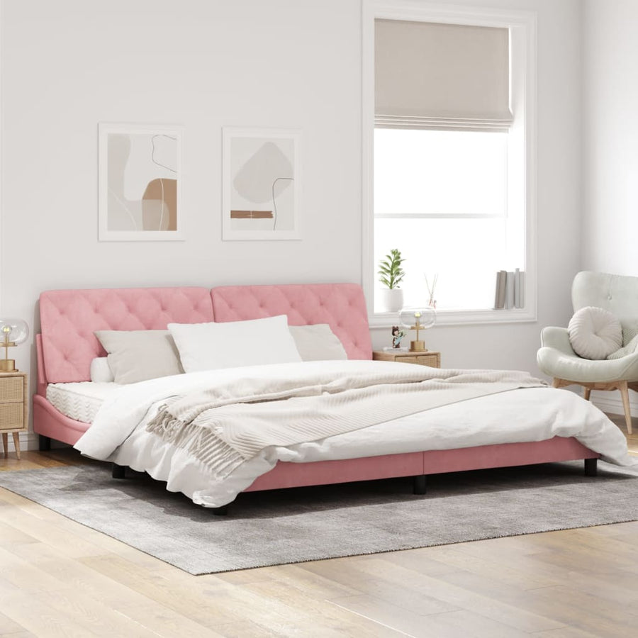 Bedframe met LED-verlichting fluweel roze 200x200 cm