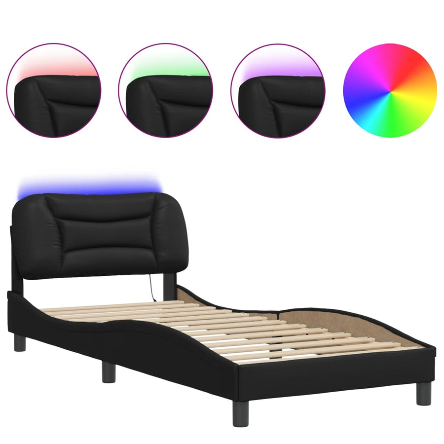Bedframe met LED-verlichting kunstleer zwart 80x200 cm
