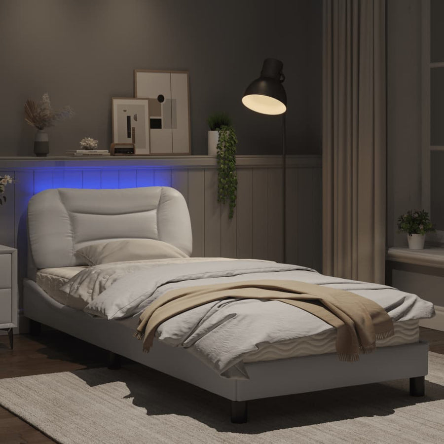 Bedframe met LED-verlichting kunstleer wit 80x200 cm