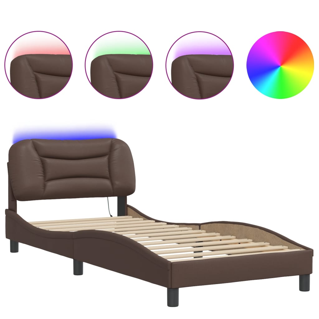 Bedframe met LED-verlichting kunstleer bruin 80x200 cm
