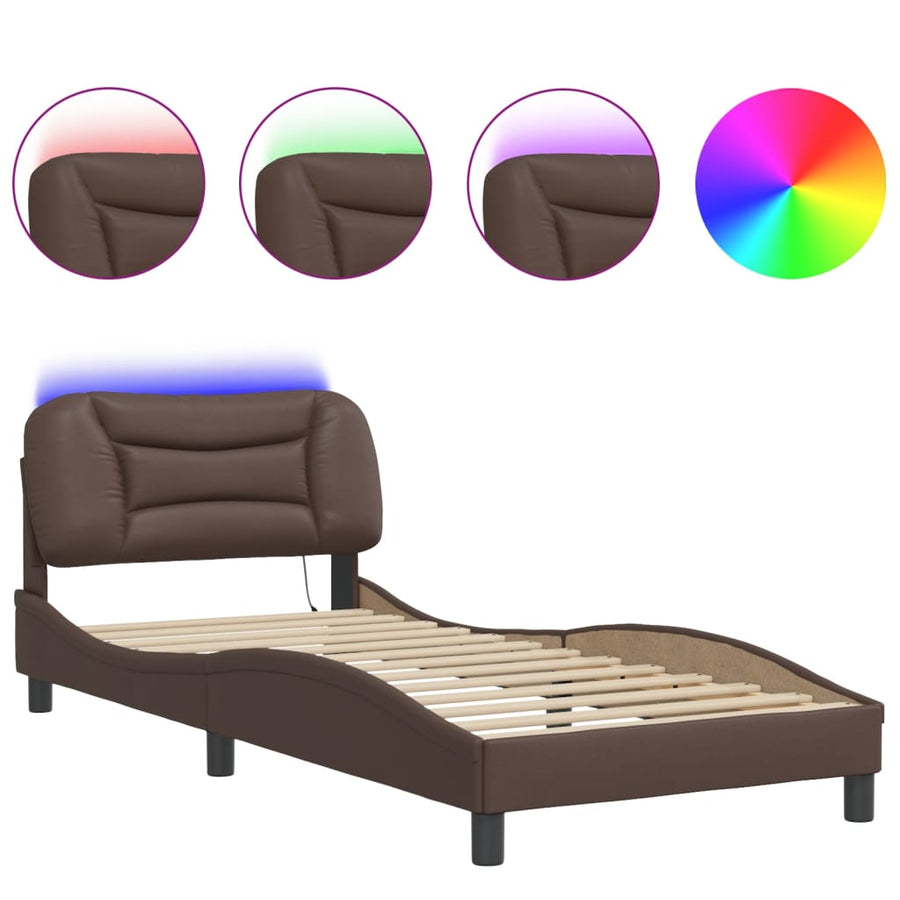 Bedframe met LED-verlichting kunstleer bruin 80x200 cm