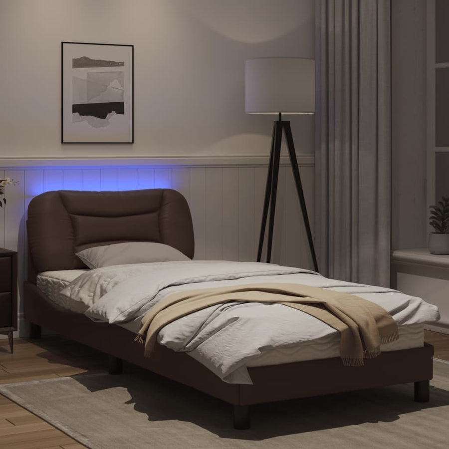 Bedframe met LED-verlichting kunstleer bruin 80x200 cm
