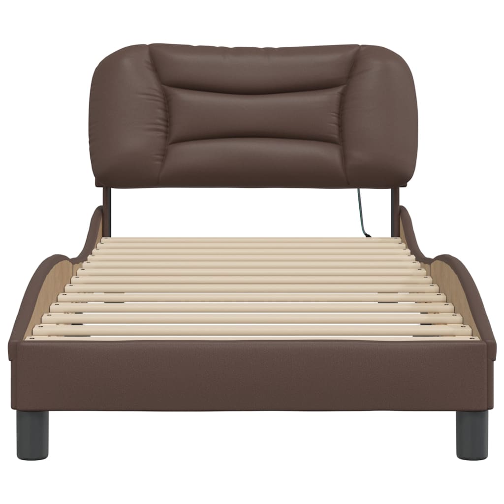 Bedframe met LED-verlichting kunstleer bruin 80x200 cm