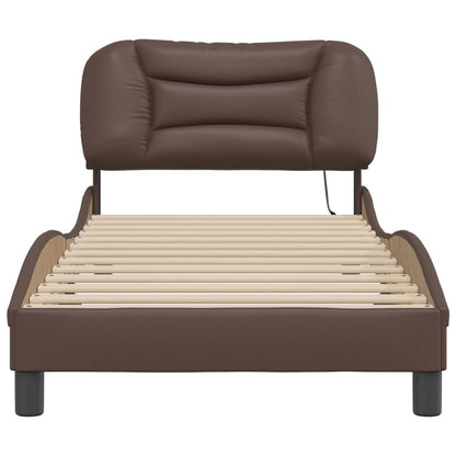 Bedframe met LED-verlichting kunstleer bruin 80x200 cm