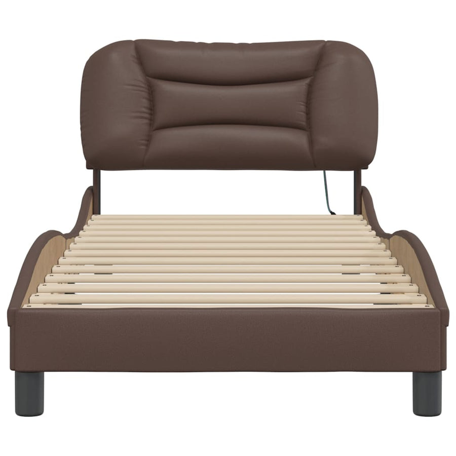 Bedframe met LED-verlichting kunstleer bruin 80x200 cm