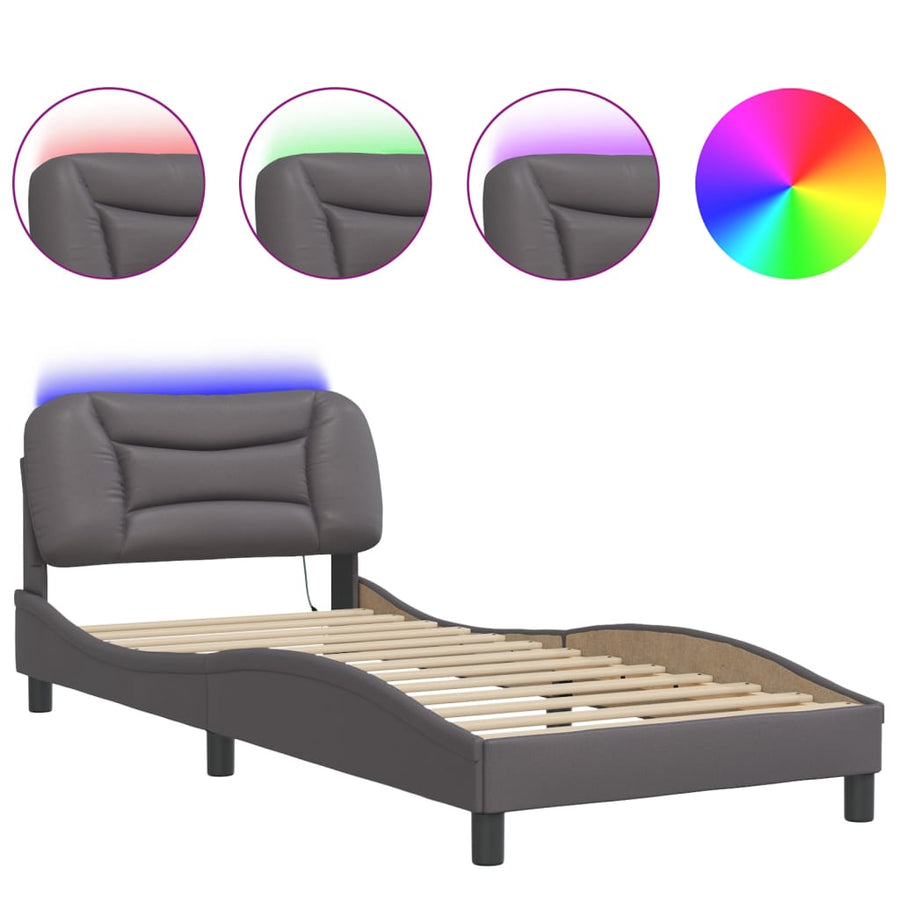 Bedframe met LED-verlichting kunstleer grijs 80x200 cm