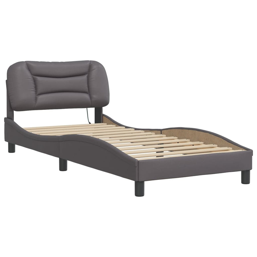 Bedframe met LED-verlichting kunstleer grijs 80x200 cm